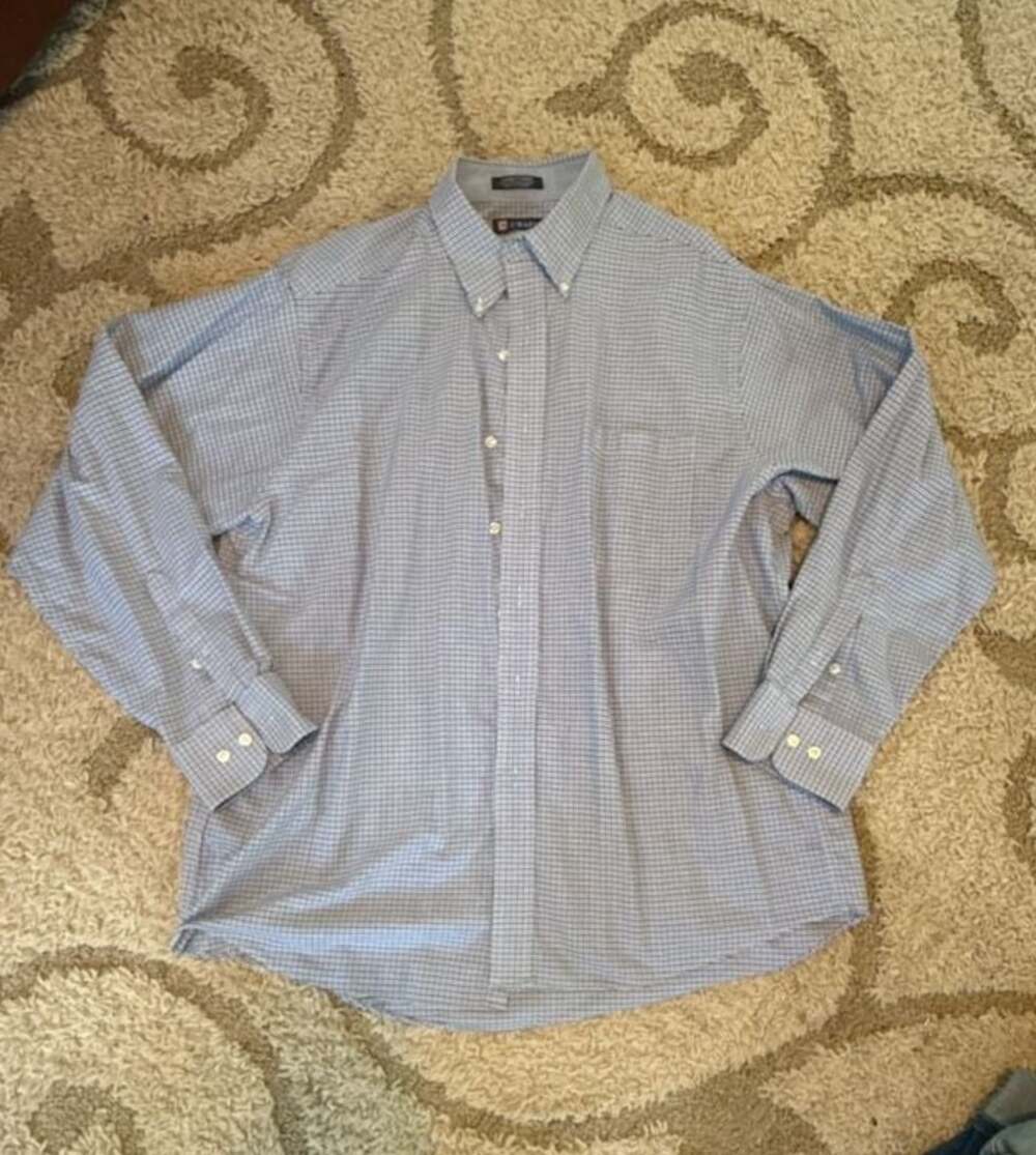 Chaps Classic Fit Oxford Wrinkle Free Blue Check Long Sleeve Button Down Shirt
